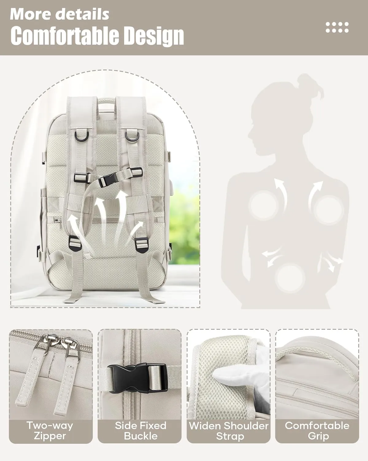 Vacuum Travel Backpack with Pump Vacuum Compression Seal Vacpack Airback Laptop Backpack for Women Men Carry on Backpack Personal Item Travel Bag Luggage Flight Approved Business Back Pack Grey White