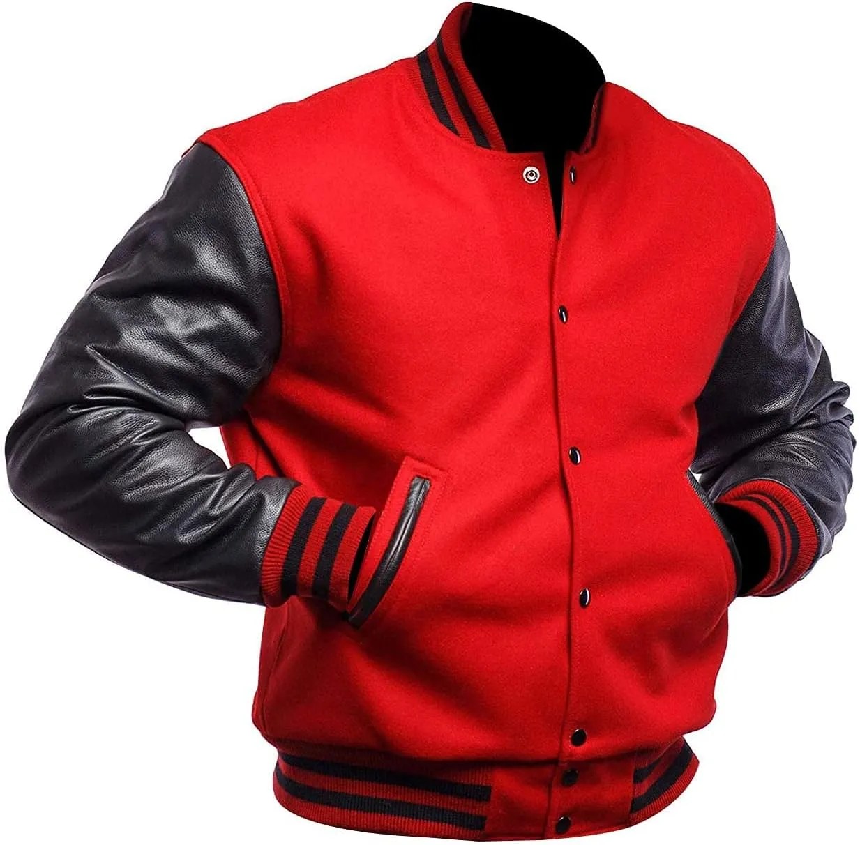 Varsity Blank Baseball College Bomber High School Plain Letterman Jacket Leather Sleeves Wool Coat