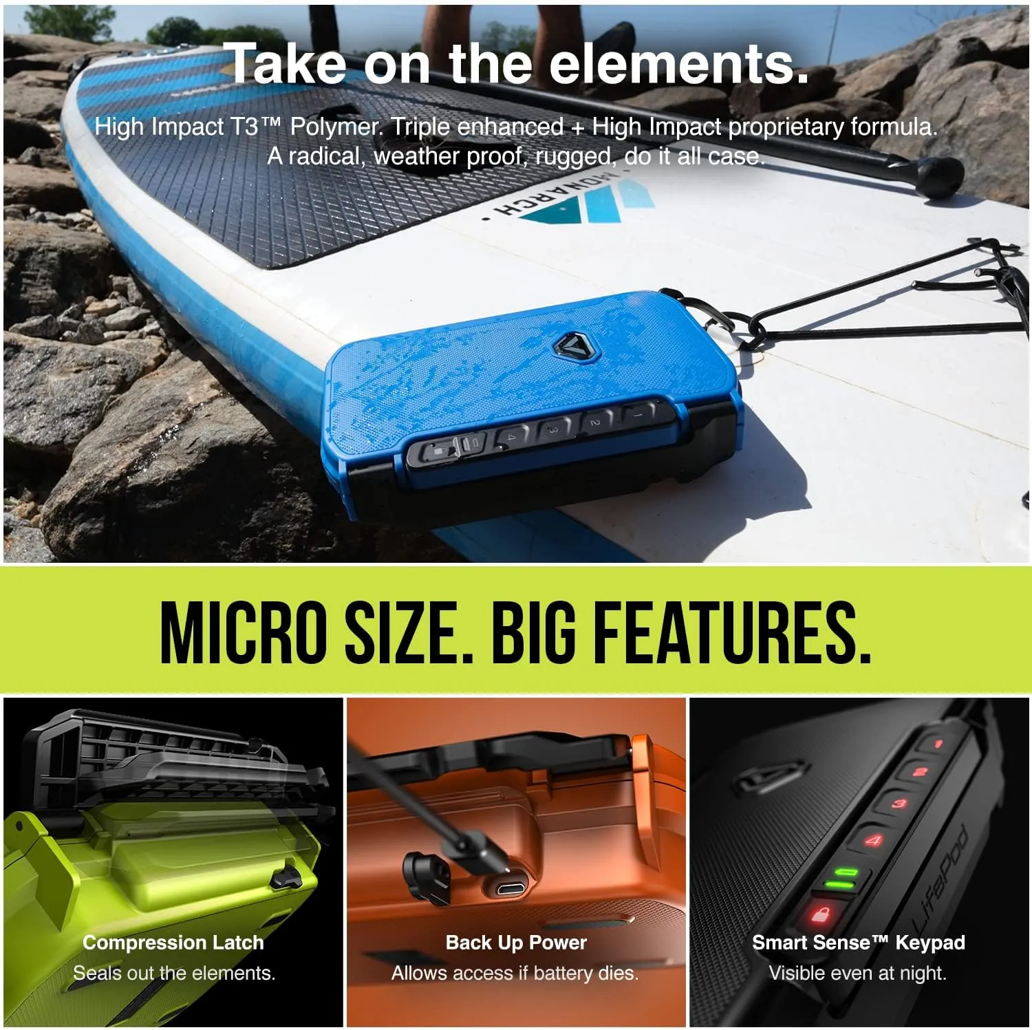 VAULTEK LifePod X Micro Weatherproof Electronic Lockbox Secure Travel Case Rugged Mini Portable Case with Backlit Keypad (Spark Blue)