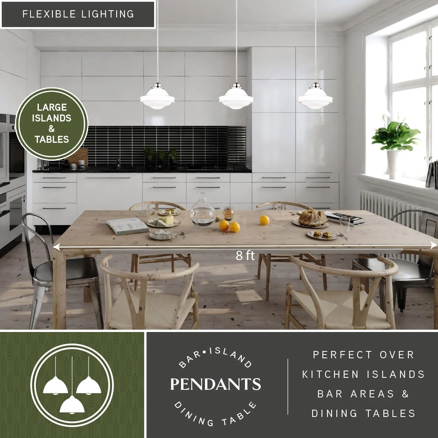 VAXCEL Huntley 1 Light Satin Nickel Farmhouse Schoolhouse Pendant White Glass
