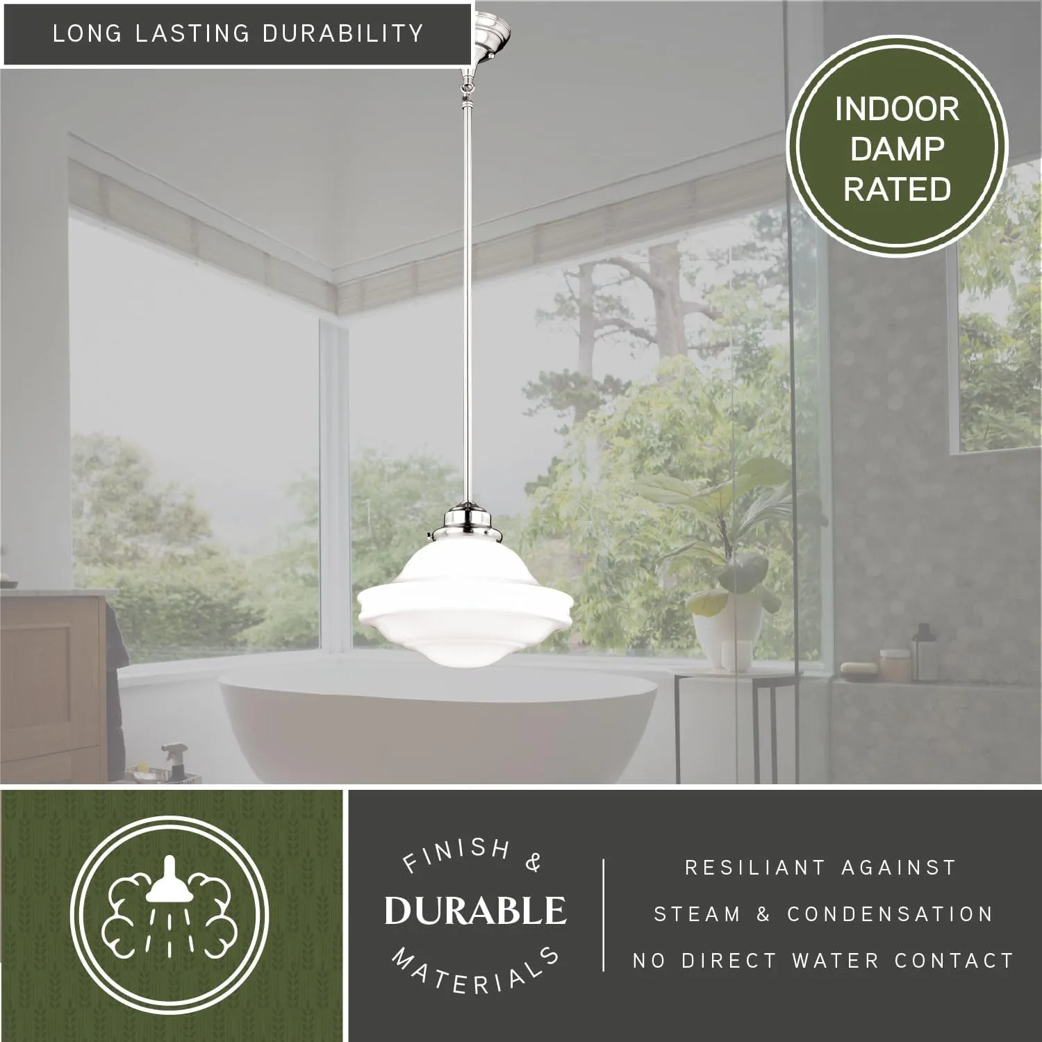 VAXCEL Huntley 1 Light Satin Nickel Farmhouse Schoolhouse Pendant White Glass