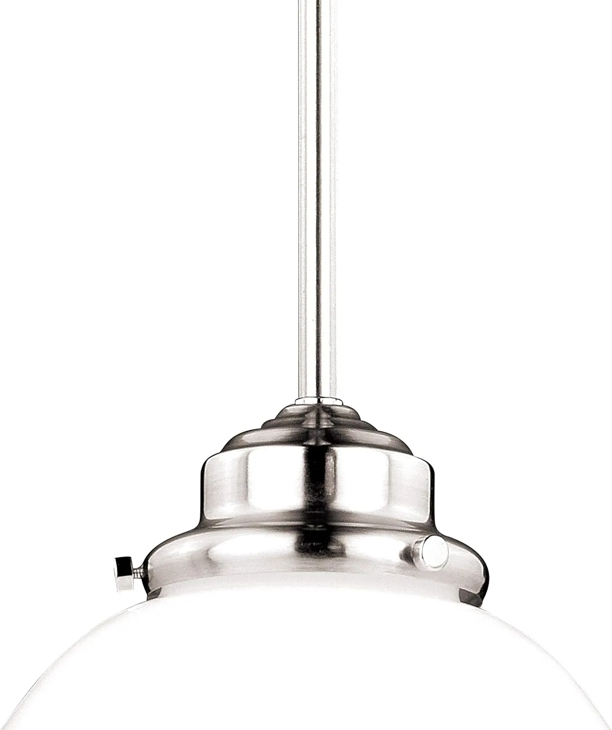 VAXCEL Huntley 1 Light Satin Nickel Farmhouse Schoolhouse Pendant White Glass