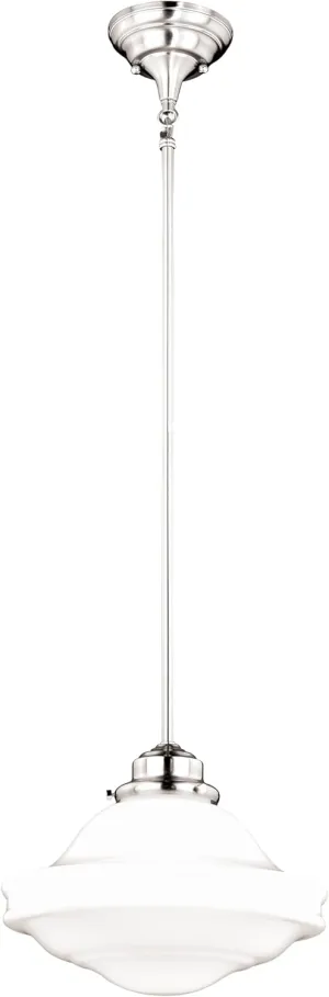 VAXCEL Huntley 1 Light Satin Nickel Farmhouse Schoolhouse Pendant White Glass