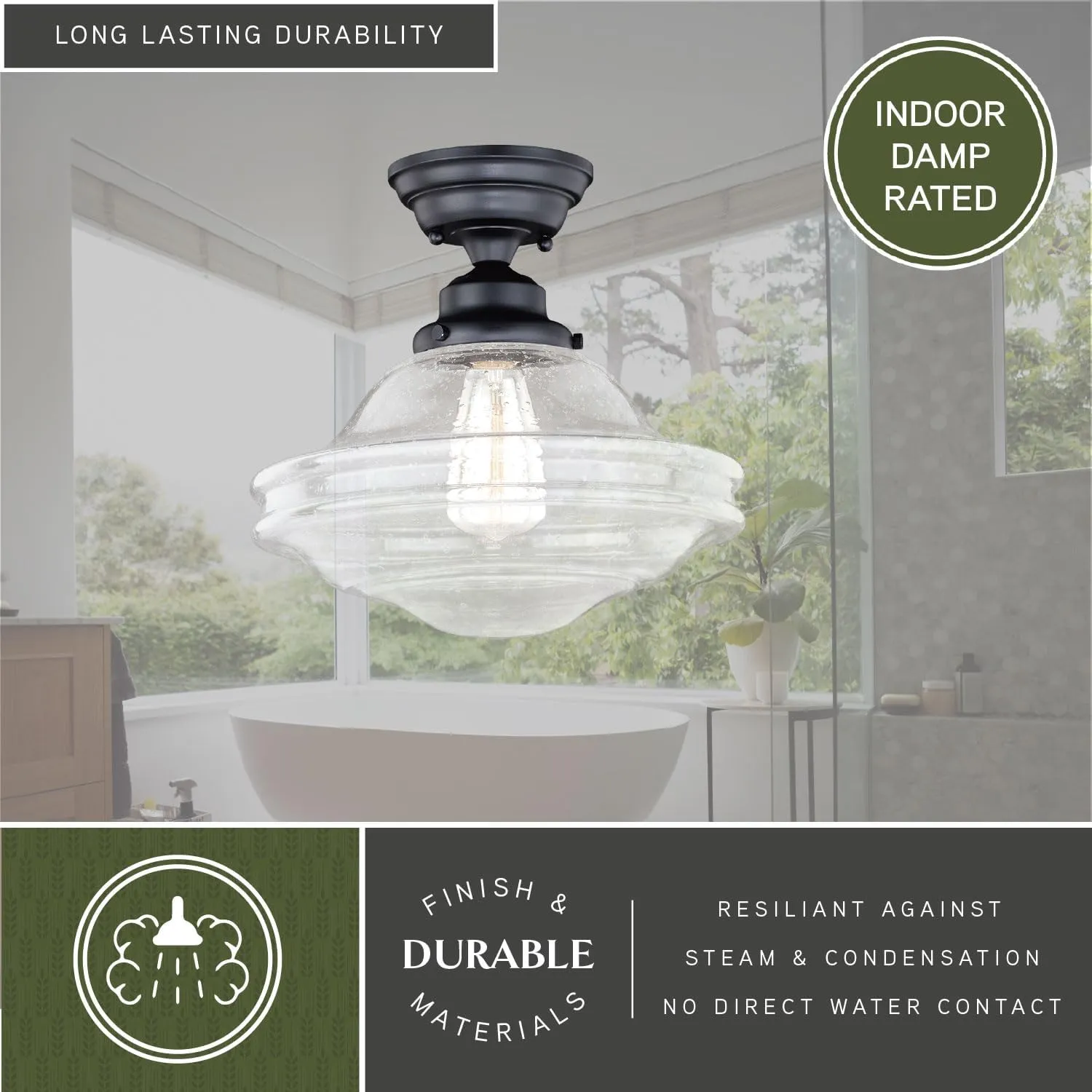VAXCEL Huntley 12-in W Bronze Farmhouse Schoolhouse Semi Flush Mount Ceiling Light Clear Glass