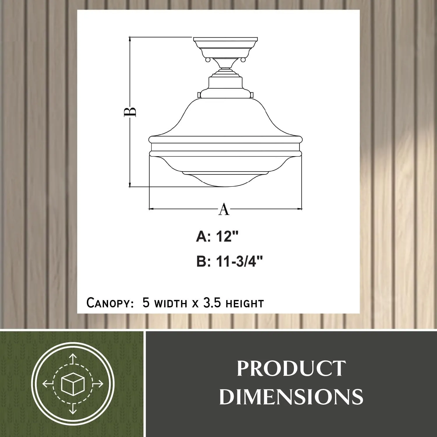 VAXCEL Huntley 12-in W Bronze Farmhouse Schoolhouse Semi Flush Mount Ceiling Light Clear Glass