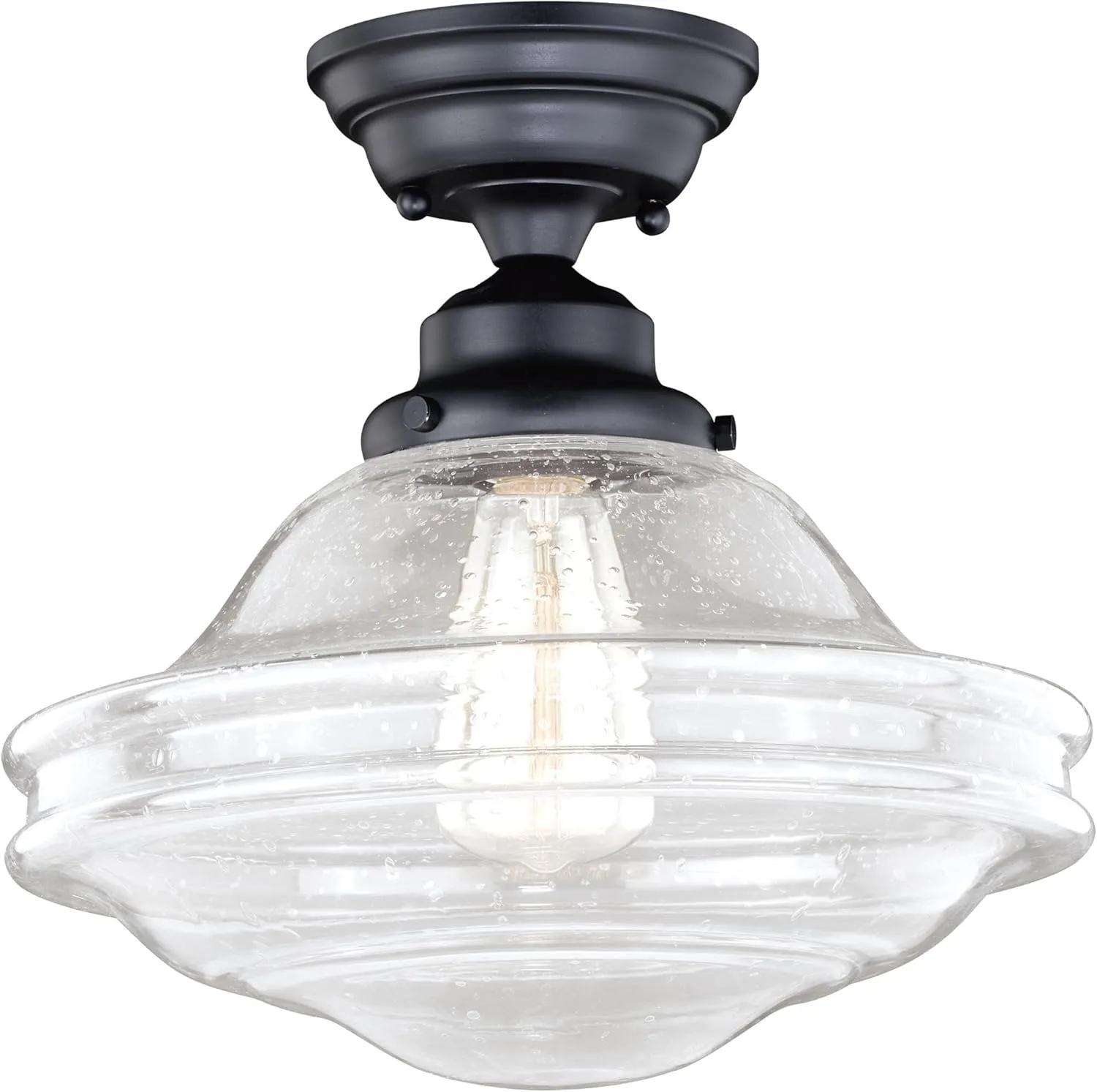 VAXCEL Huntley 12-in W Bronze Farmhouse Schoolhouse Semi Flush Mount Ceiling Light Clear Glass