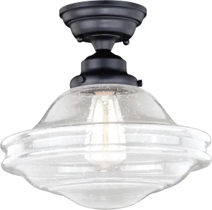 VAXCEL Huntley 12-in W Bronze Farmhouse Schoolhouse Semi Flush Mount Ceiling Light Clear Glass
