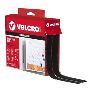 VELCRO Brand Sticky Back Tape for Organization, 15' x 3/4", Black, (90081)