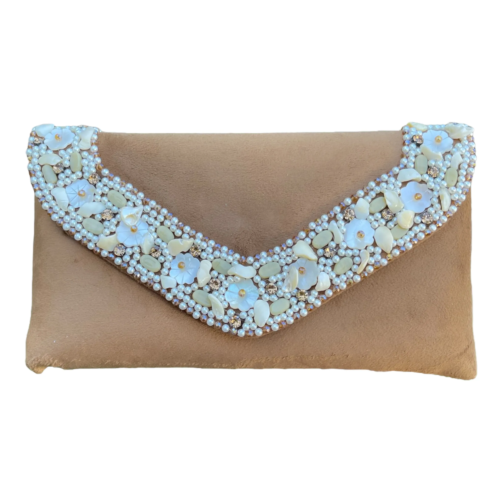 Velvet Hand Bag Purse Clutch With Baroque Pearls #HB2