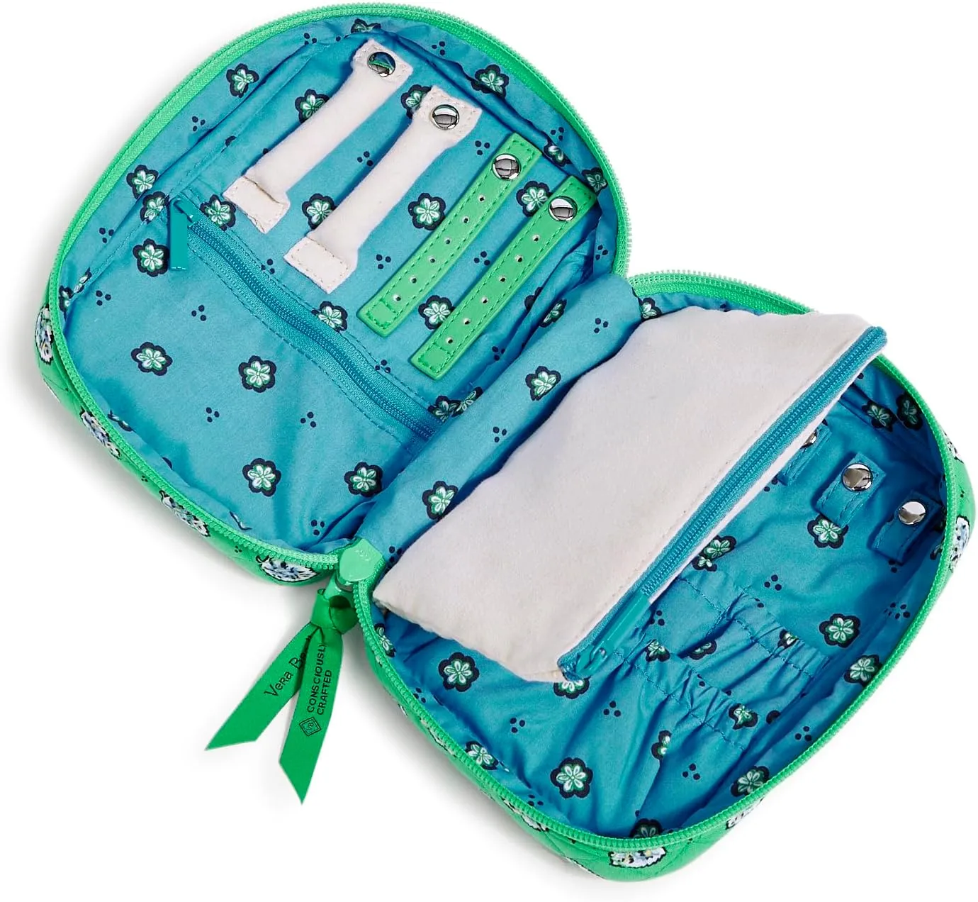 Vera Bradley Cotton Zip-Around Jewelry Organizer Case, Garden Green Leaf