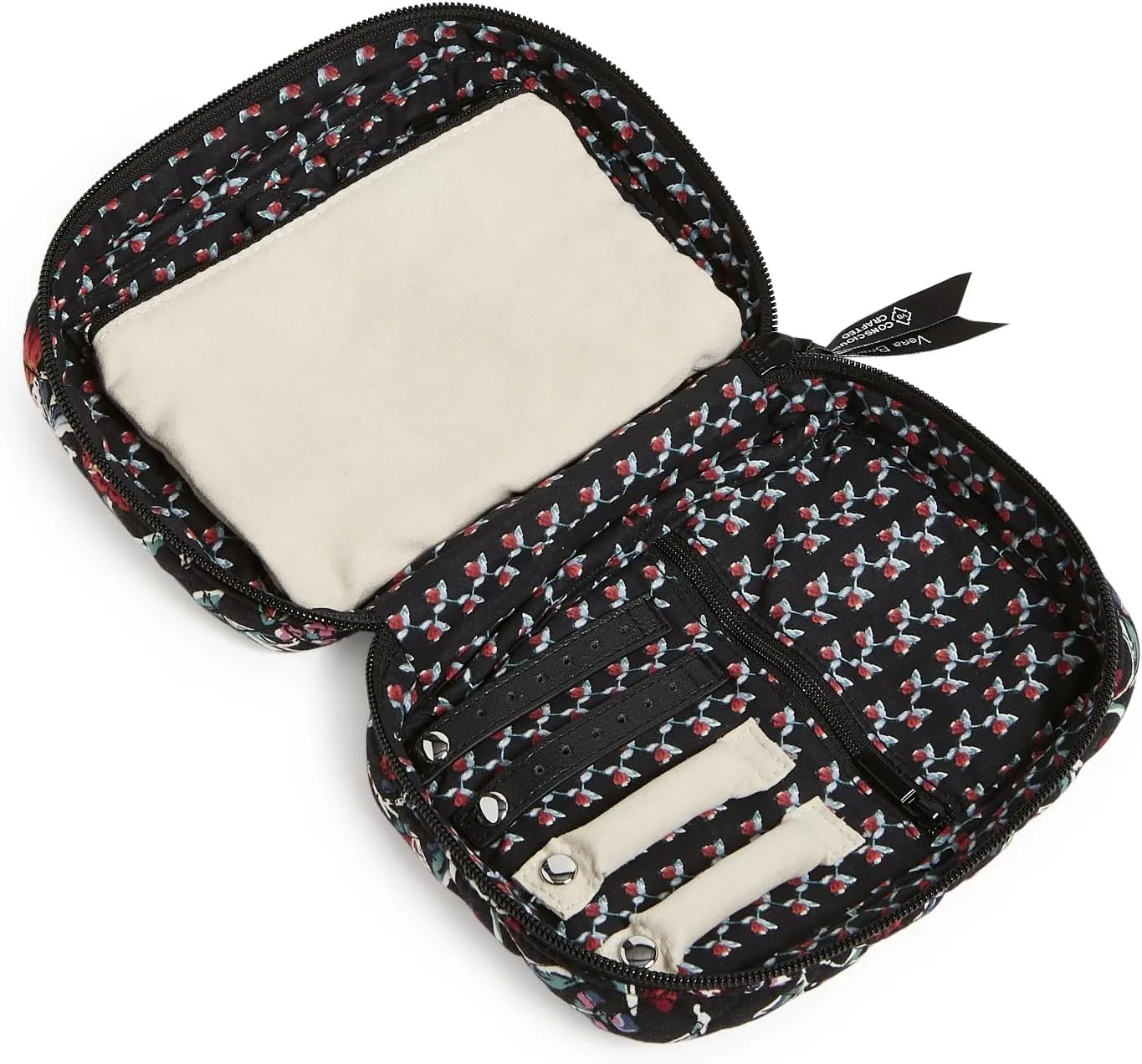 Vera Bradley Women's Cotton Zip-Around Jewelry Organizer Case Travel Accessory, Perennials Noir, One Size