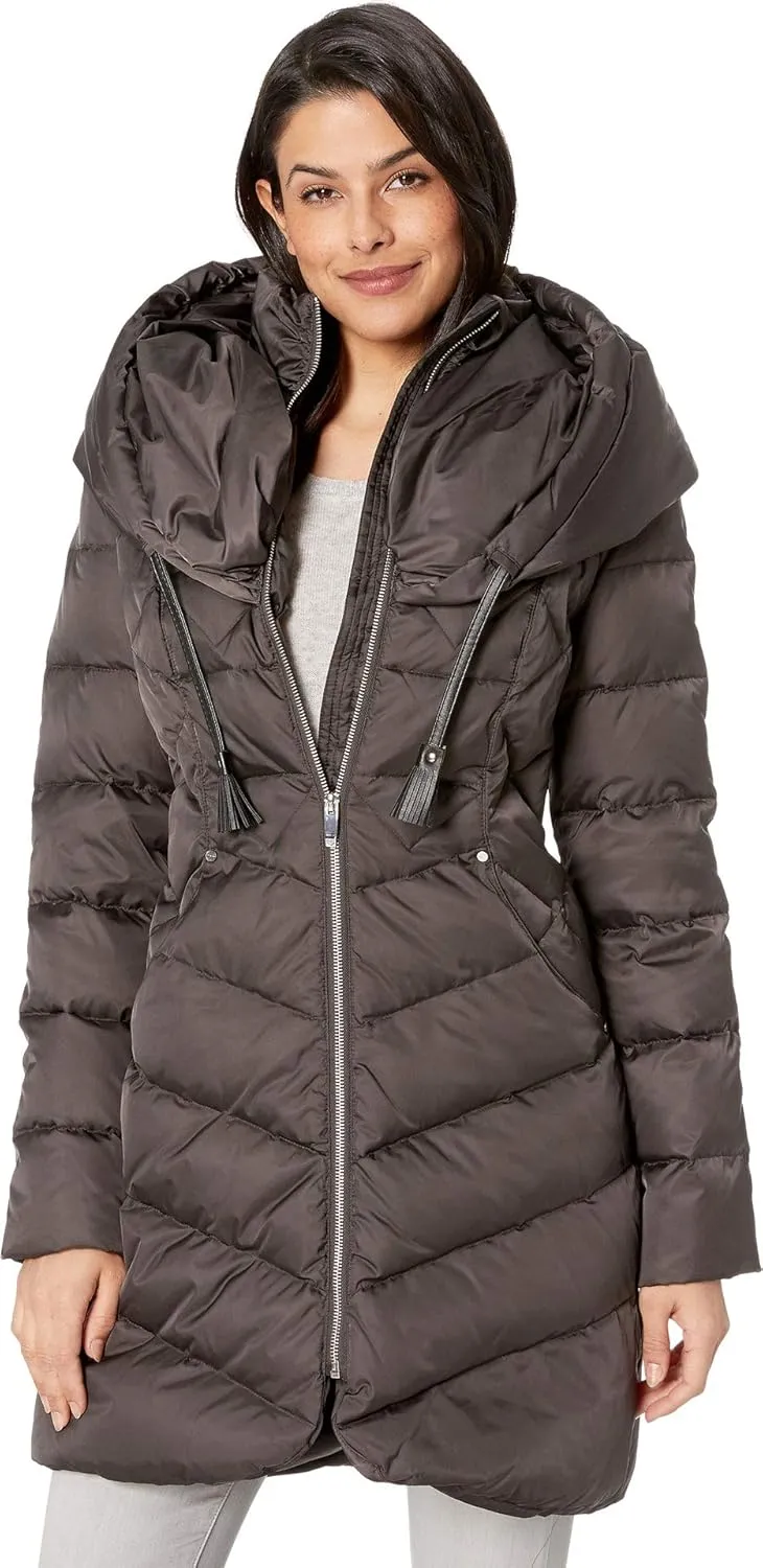 VIA SPIGA Pillow Collar Coat with PU Cord Concrete XS