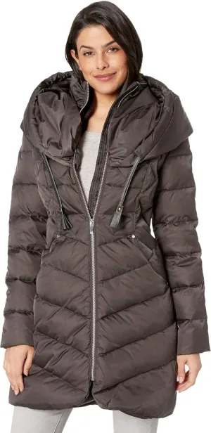 VIA SPIGA Pillow Collar Coat with PU Cord Concrete XS
