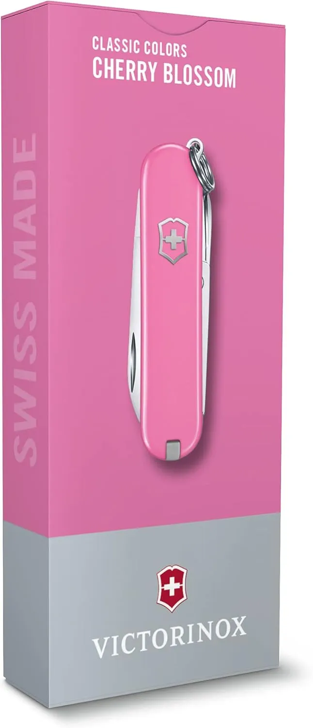 Victorinox Classic SD Swiss Army Knife, Compact, 7 Functions, Swiss Made Pocket Knife with Small Blade, Screwdriver and Key Ring - Cherry Blossom (Pink)