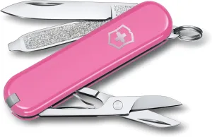 Victorinox Classic SD Swiss Army Knife, Compact, 7 Functions, Swiss Made Pocket Knife with Small Blade, Screwdriver and Key Ring - Cherry Blossom (Pink)