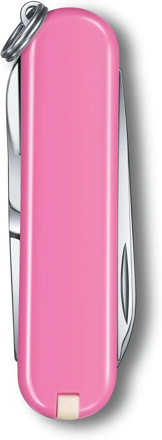 Victorinox Classic SD Swiss Army Knife, Compact, 7 Functions, Swiss Made Pocket Knife with Small Blade, Screwdriver and Key Ring - Cherry Blossom (Pink)