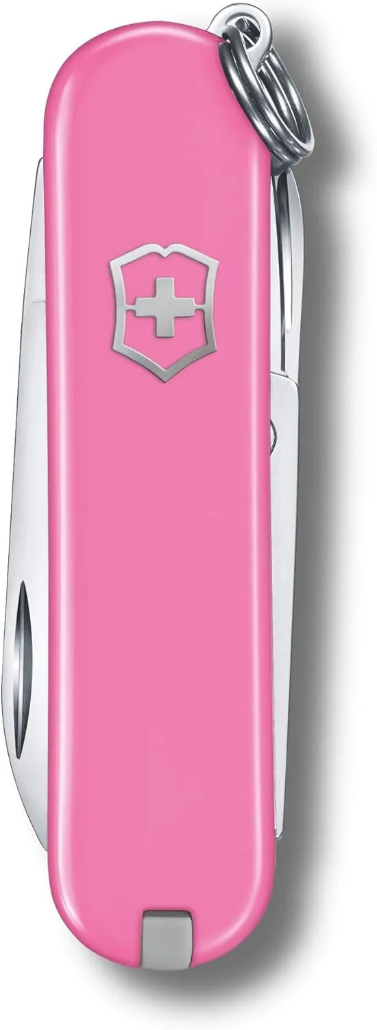 Victorinox Classic SD Swiss Army Knife, Compact, 7 Functions, Swiss Made Pocket Knife with Small Blade, Screwdriver and Key Ring - Cherry Blossom (Pink)