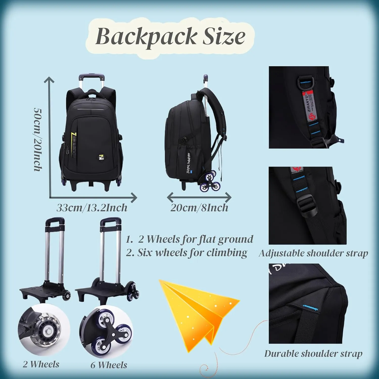 VIDOSCLA Elementary Trolley Backpack Senior High School Rolling Carry-on Luggage Book Bag with Wheels for Teens