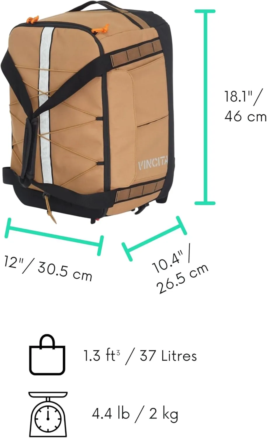 Vincita Voyage B.D.R. Bag For Folding Bike – Backpack, Duffle, Rack Bag Combo with KLICKfix UniKlip 2.0 37L | Water-Resistant, Versatile Design. (Green)