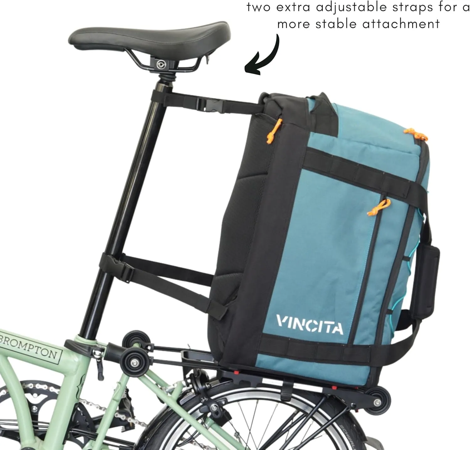 Vincita Voyage B.D.R. Bag For Folding Bike – Backpack, Duffle, Rack Bag Combo with KLICKfix UniKlip 2.0 37L | Water-Resistant, Versatile Design. (Green)