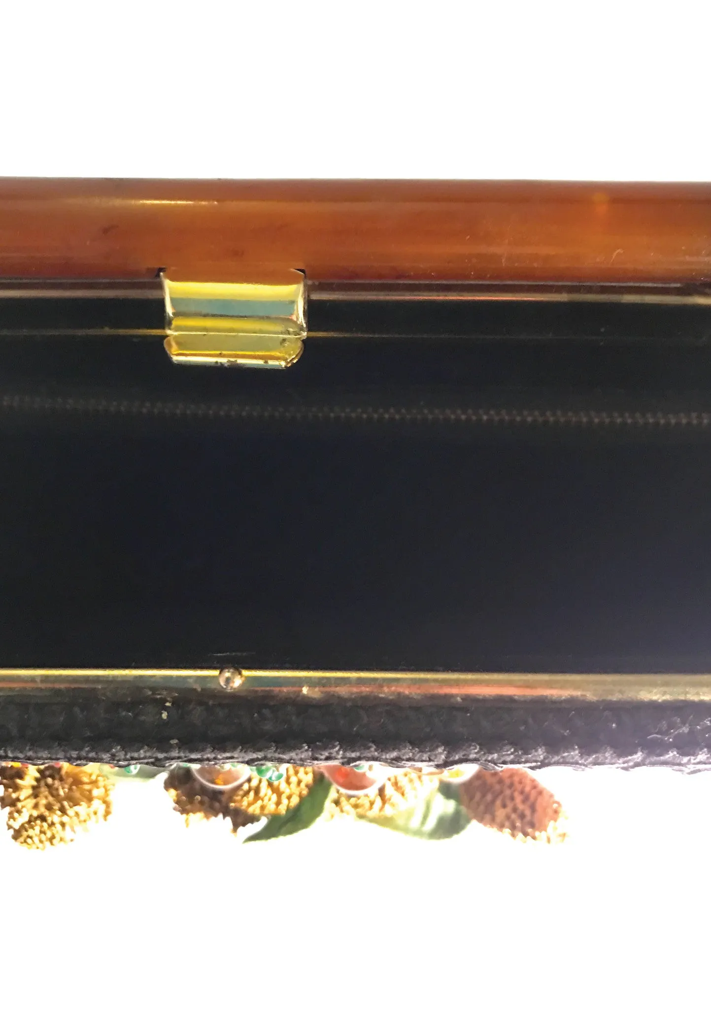 Vintage 1950s Black Wool Applique Handbag with Lucite - New!