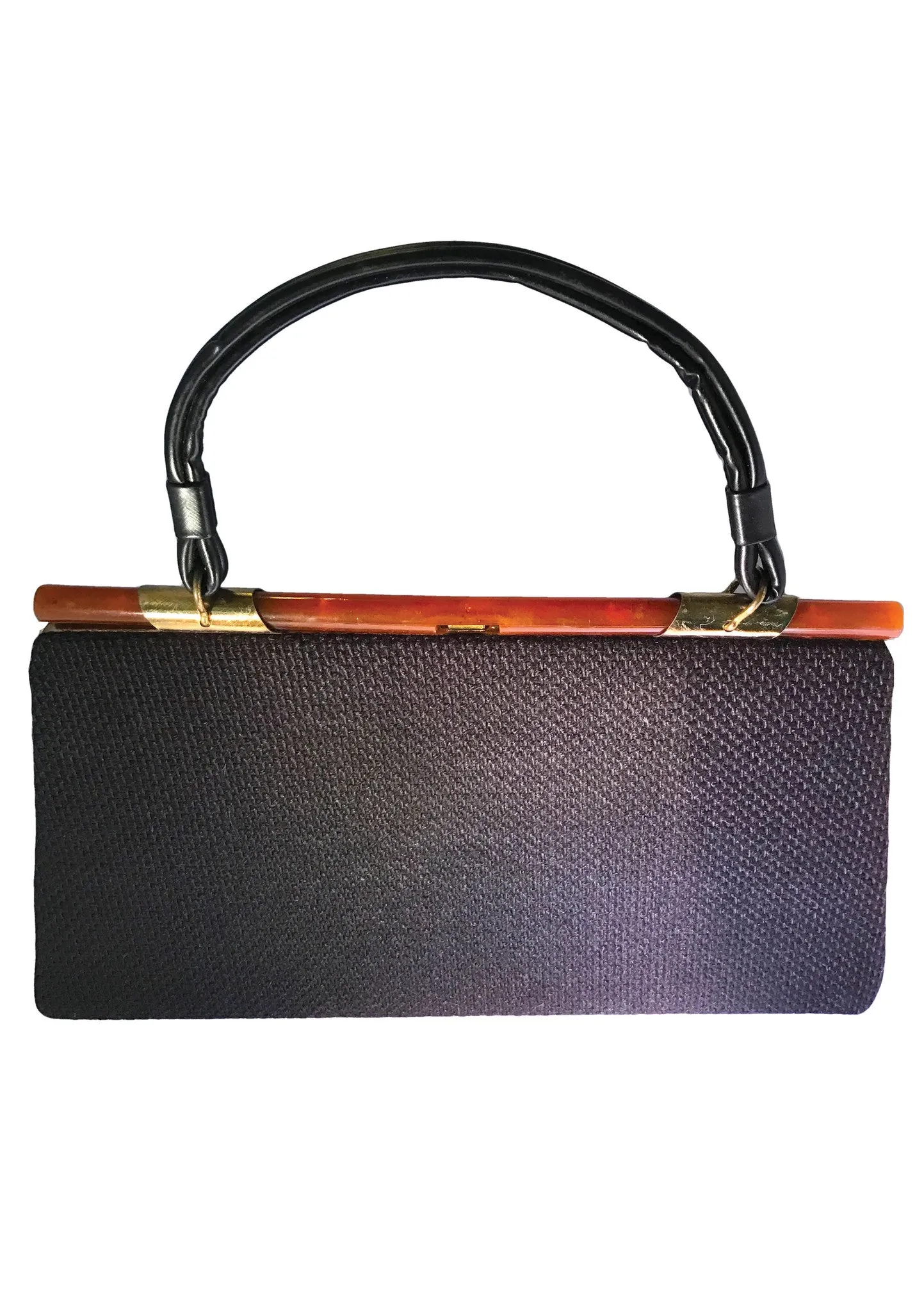 Vintage 1950s Black Wool Applique Handbag with Lucite - New!