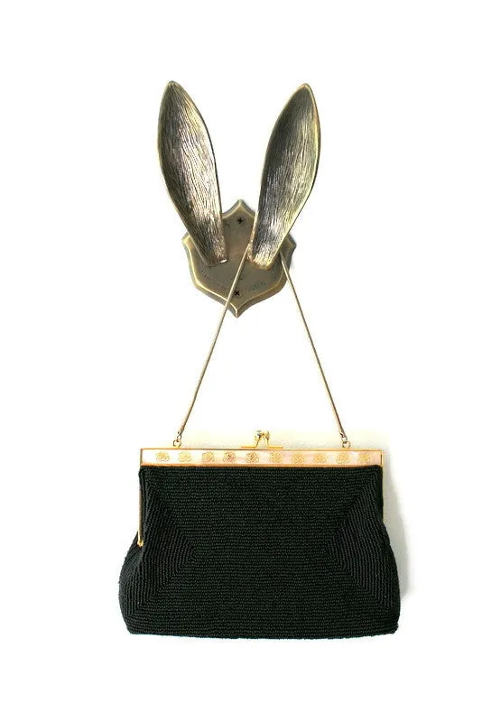 Vintage Black Beaded Evening Bag Purse