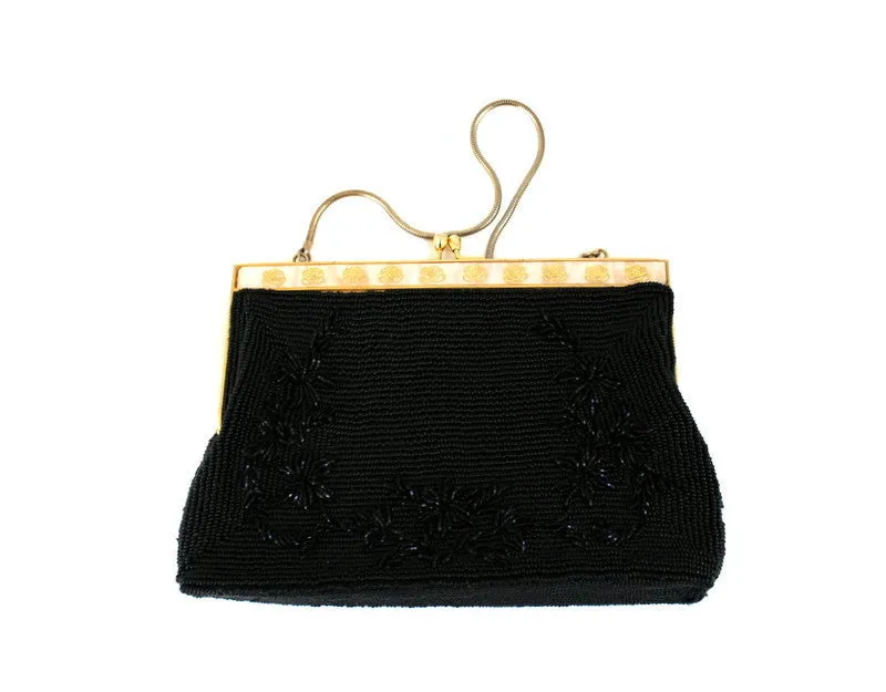 Vintage Black Beaded Evening Bag Purse