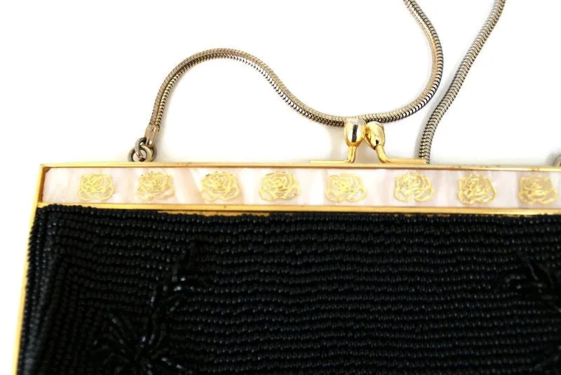 Vintage Black Beaded Evening Bag Purse