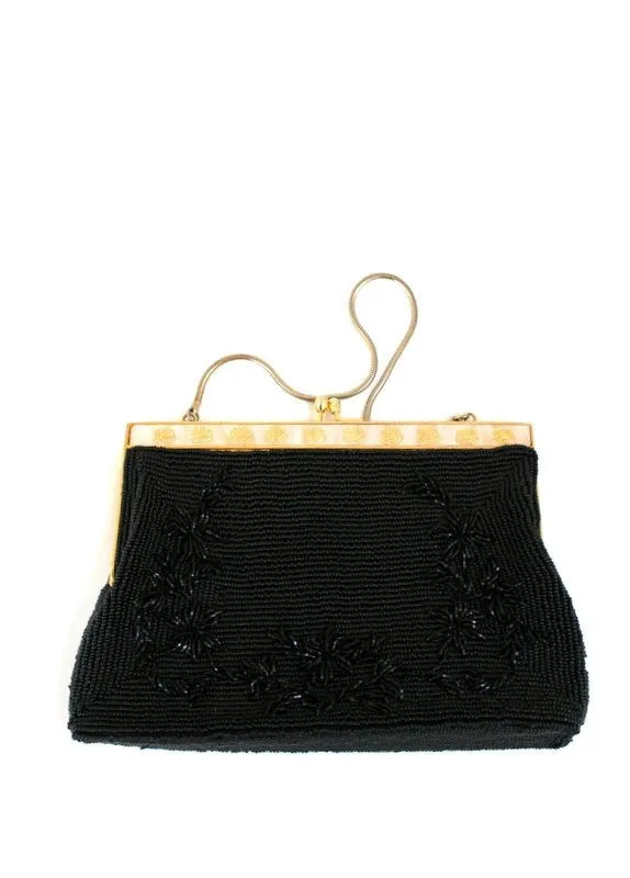 Vintage Black Beaded Evening Bag Purse