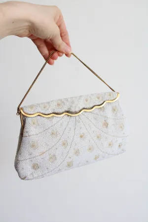 Vintage Joseph White Floral Beaded Puse