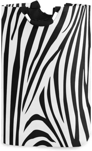 visesunny Zebra Animal Stripe Large Laundry Hamper with Handle Foldable Durable Clothes Hamper Laundry Bag Toy Bin for Bathroom, Bedroom, Dorm, Travel