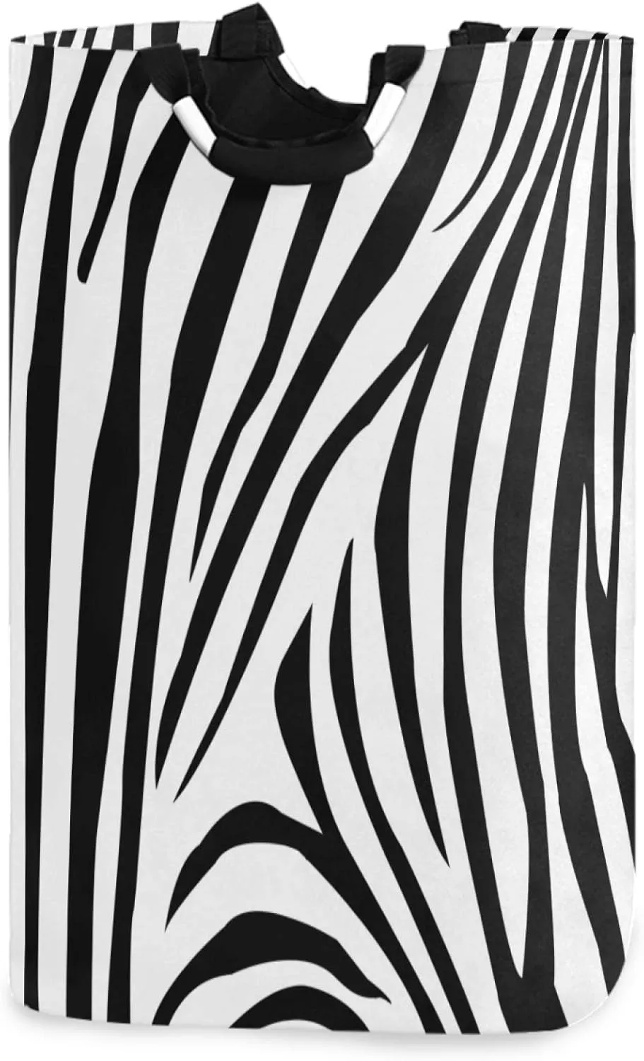 visesunny Zebra Animal Stripe Large Laundry Hamper with Handle Foldable Durable Clothes Hamper Laundry Bag Toy Bin for Bathroom, Bedroom, Dorm, Travel