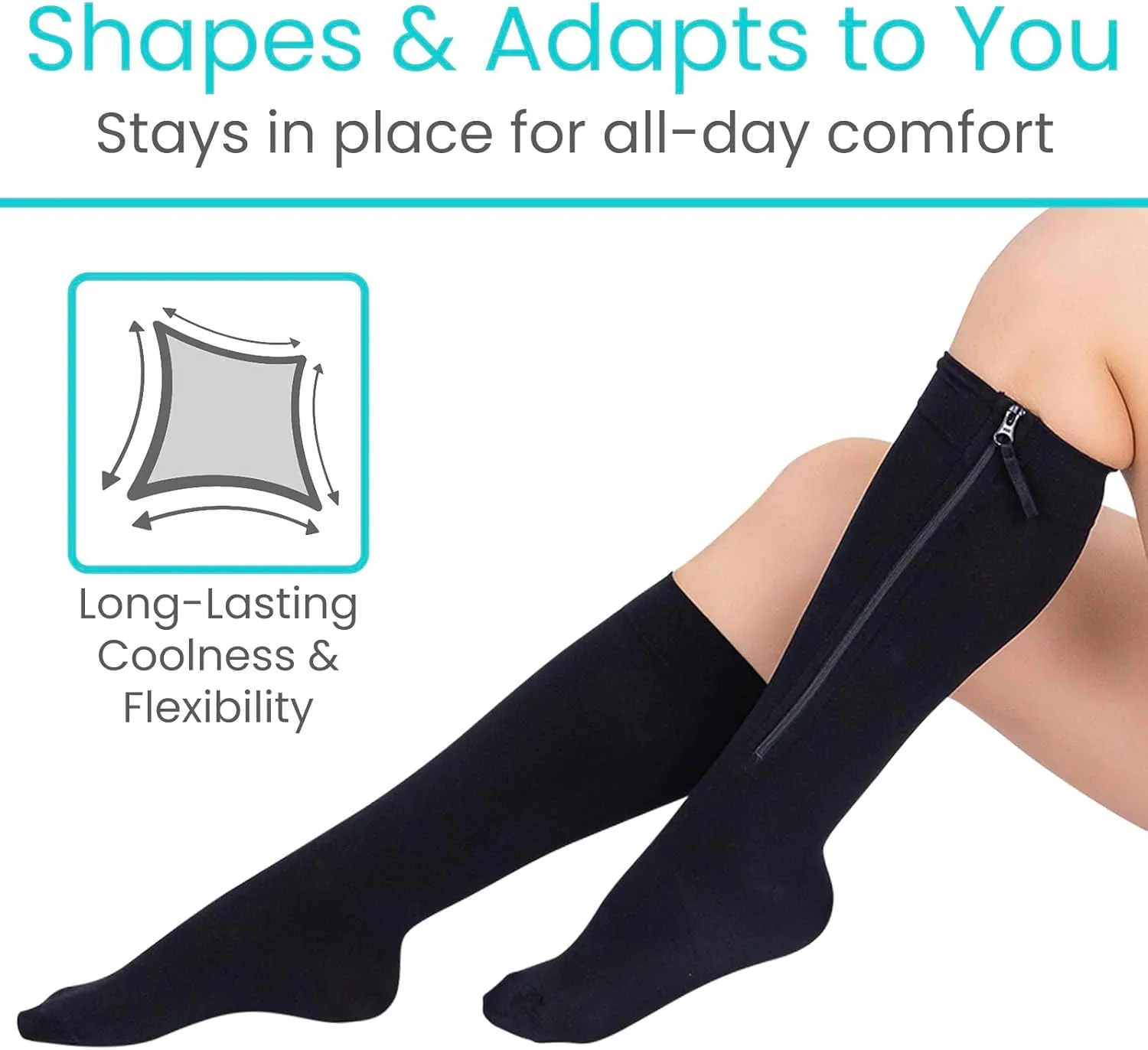 Vive Zipper Compression Socks Medical for Men & Women - 15-20 mmHg Knee High Stockings for Varicose Veins, Recovery, Edema, Post-Surgery Support - Elastic & Comfortable - Easy On for Elderly