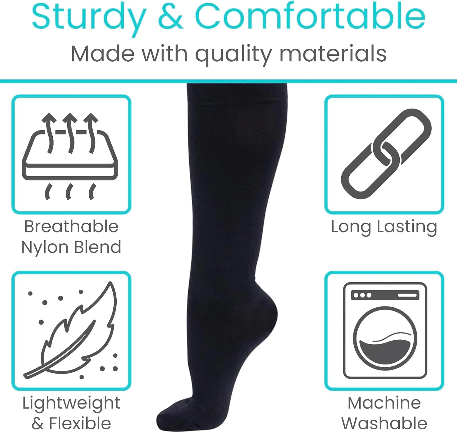Vive Zipper Compression Socks Medical for Men & Women - 15-20 mmHg Knee High Stockings for Varicose Veins, Recovery, Edema, Post-Surgery Support - Elastic & Comfortable - Easy On for Elderly