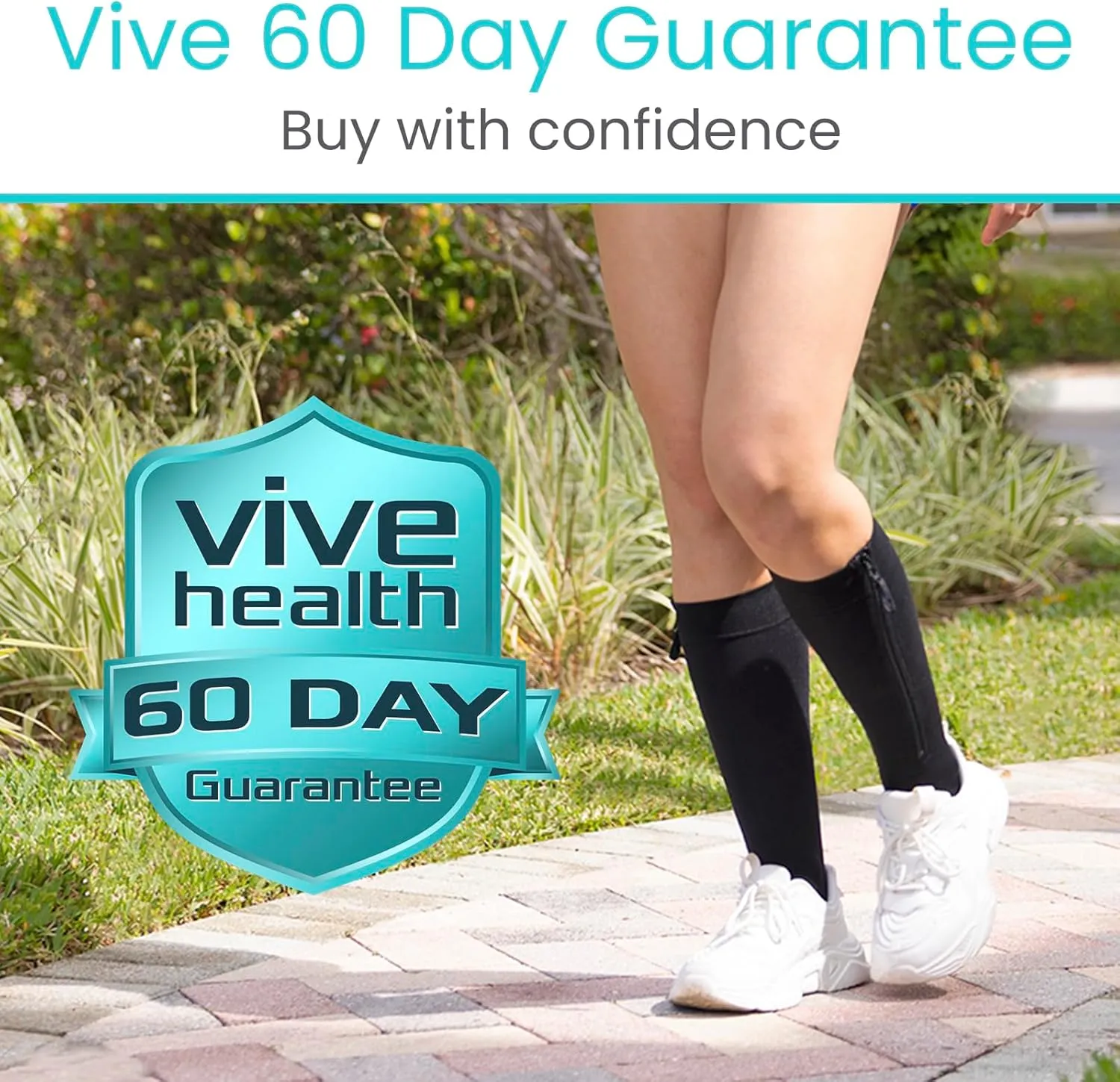 Vive Zipper Compression Socks Medical for Men & Women - 15-20 mmHg Knee High Stockings for Varicose Veins, Recovery, Edema, Post-Surgery Support - Elastic & Comfortable - Easy On for Elderly