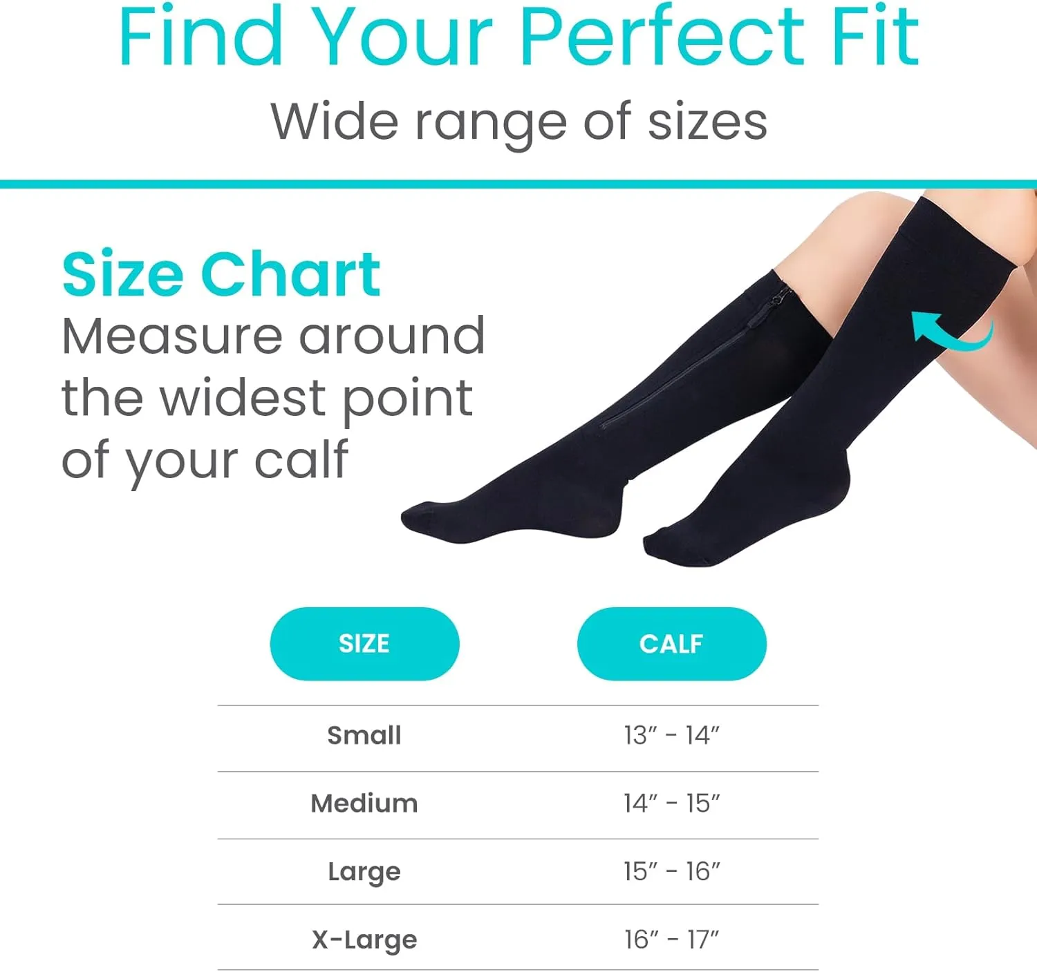 Vive Zipper Compression Socks Medical for Men & Women - 15-20 mmHg Knee High Stockings for Varicose Veins, Recovery, Edema, Post-Surgery Support - Elastic & Comfortable - Easy On for Elderly