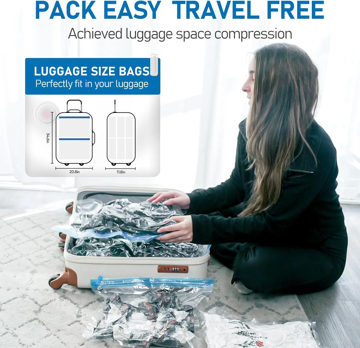 VMstr 12 Pack Travel Vacuum Storage Bags with USB Electric Pump, Compression Bags for Travel, Space Saver for Clothes ans Clothing