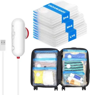 VMstr 12 Pack Travel Vacuum Storage Bags with USB Electric Pump, Compression Bags for Travel, Space Saver for Clothes ans Clothing
