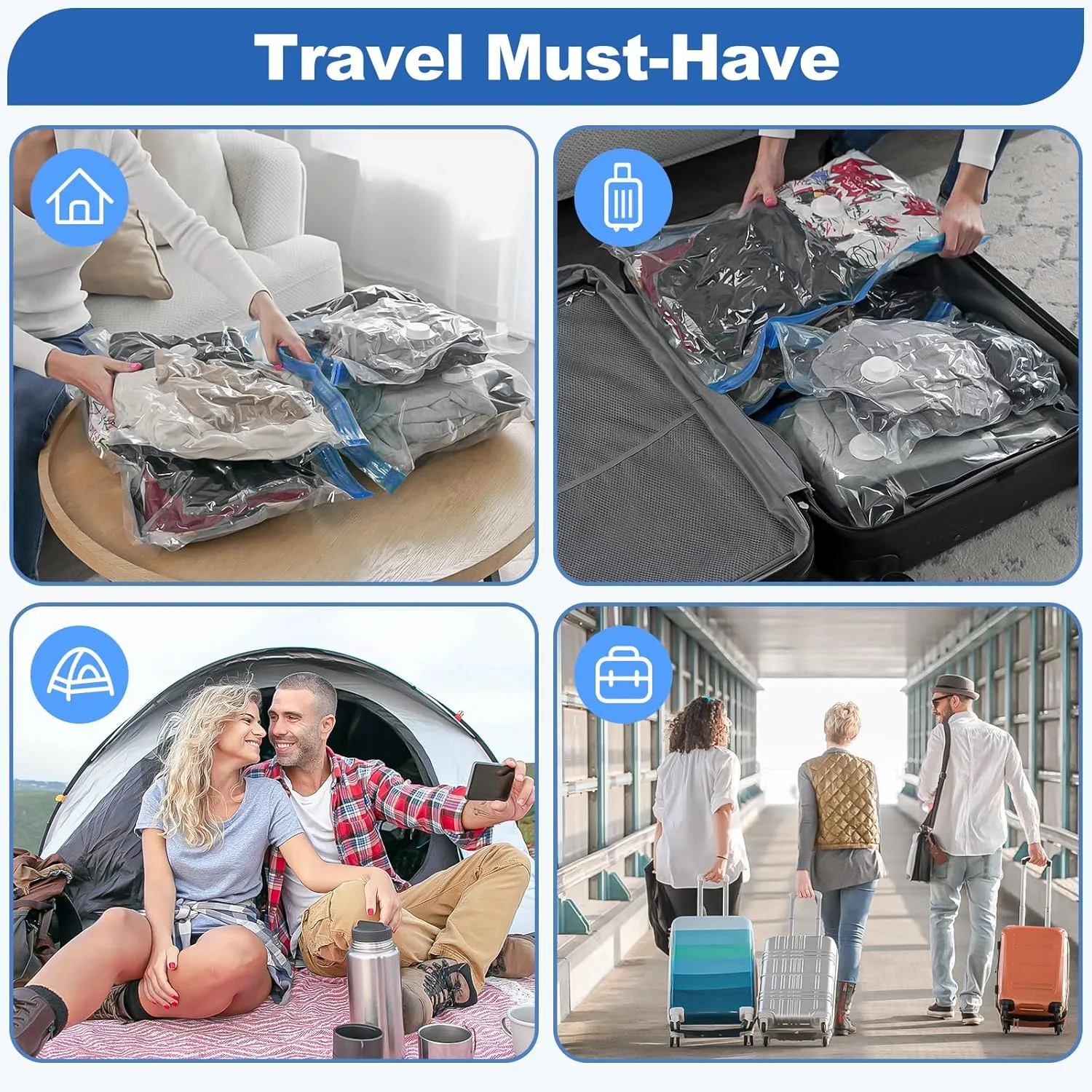VMstr 12 Pack Travel Vacuum Storage Bags with USB Electric Pump, Compression Bags for Travel, Space Saver for Clothes ans Clothing