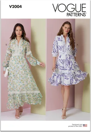 Vogue Misses' Lined Dress Sewing Pattern Packet, Design Code V2004, Sizes 18-20-22-24-26, Multicolor
