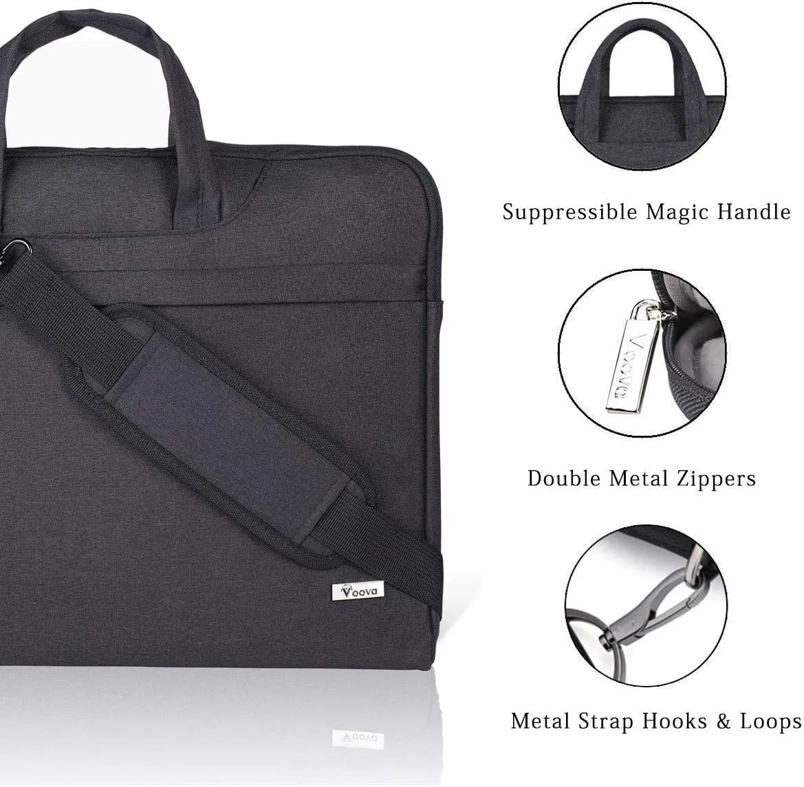 Voova Laptop Bag 15.6 Inch, Waterproof Computer Sleeve Carrying Case with Shoulder Straps & Handle Compatible with Macbook Air 15 M2/M3/M4, MacBook Pro 15/16, 15-16 Inch Hp Dell Acer Asus, Black