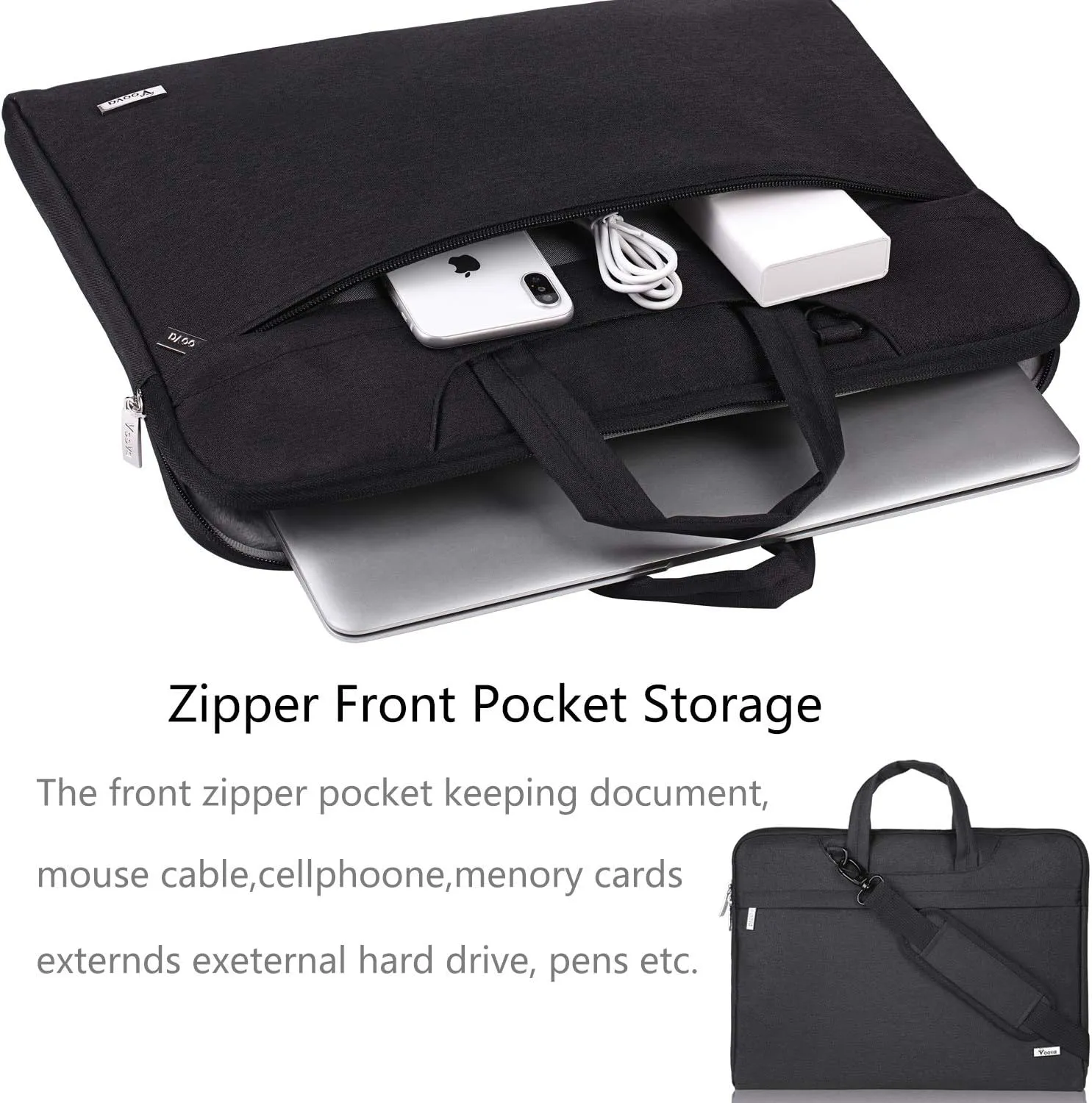 Voova Laptop Bag 15.6 Inch, Waterproof Computer Sleeve Carrying Case with Shoulder Straps & Handle Compatible with Macbook Air 15 M2/M3/M4, MacBook Pro 15/16, 15-16 Inch Hp Dell Acer Asus, Black