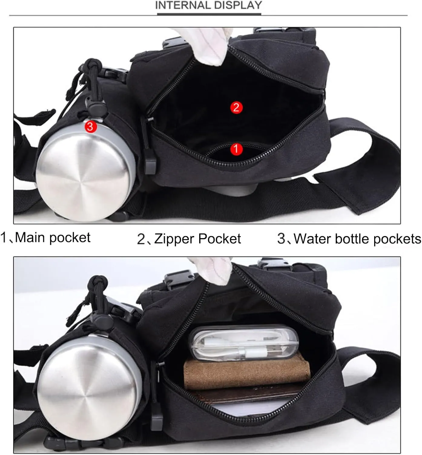 Waist Bag for Men with Detachable Water Bottle Holder Tactical Fanny Pack for Hiking Cycling Motorcycle Outdoor Sports Travel Fishing Camping Mountaineering Waterproof (black)