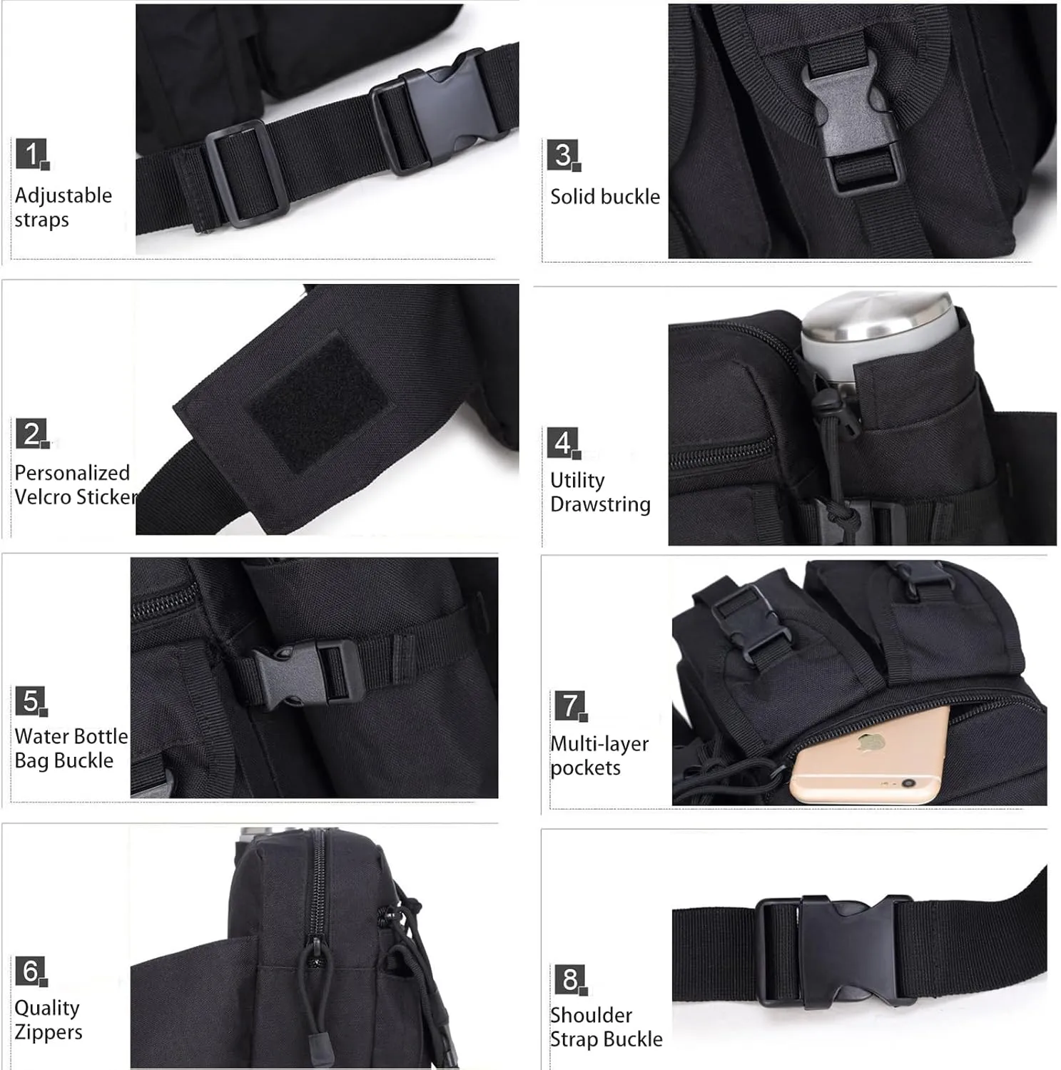 Waist Bag for Men with Detachable Water Bottle Holder Tactical Fanny Pack for Hiking Cycling Motorcycle Outdoor Sports Travel Fishing Camping Mountaineering Waterproof (black)