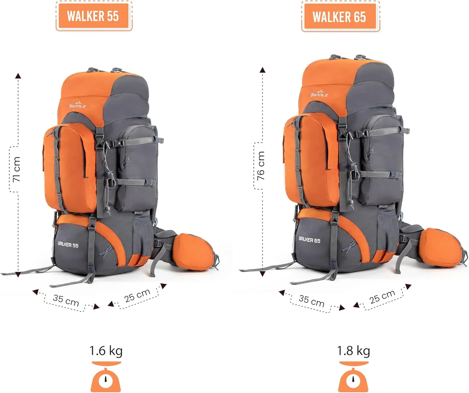 Walker 65 Litres Rucksack | Internal Frame With Metal Rod | Rain Cover | Bottom Opening | Laptop Section