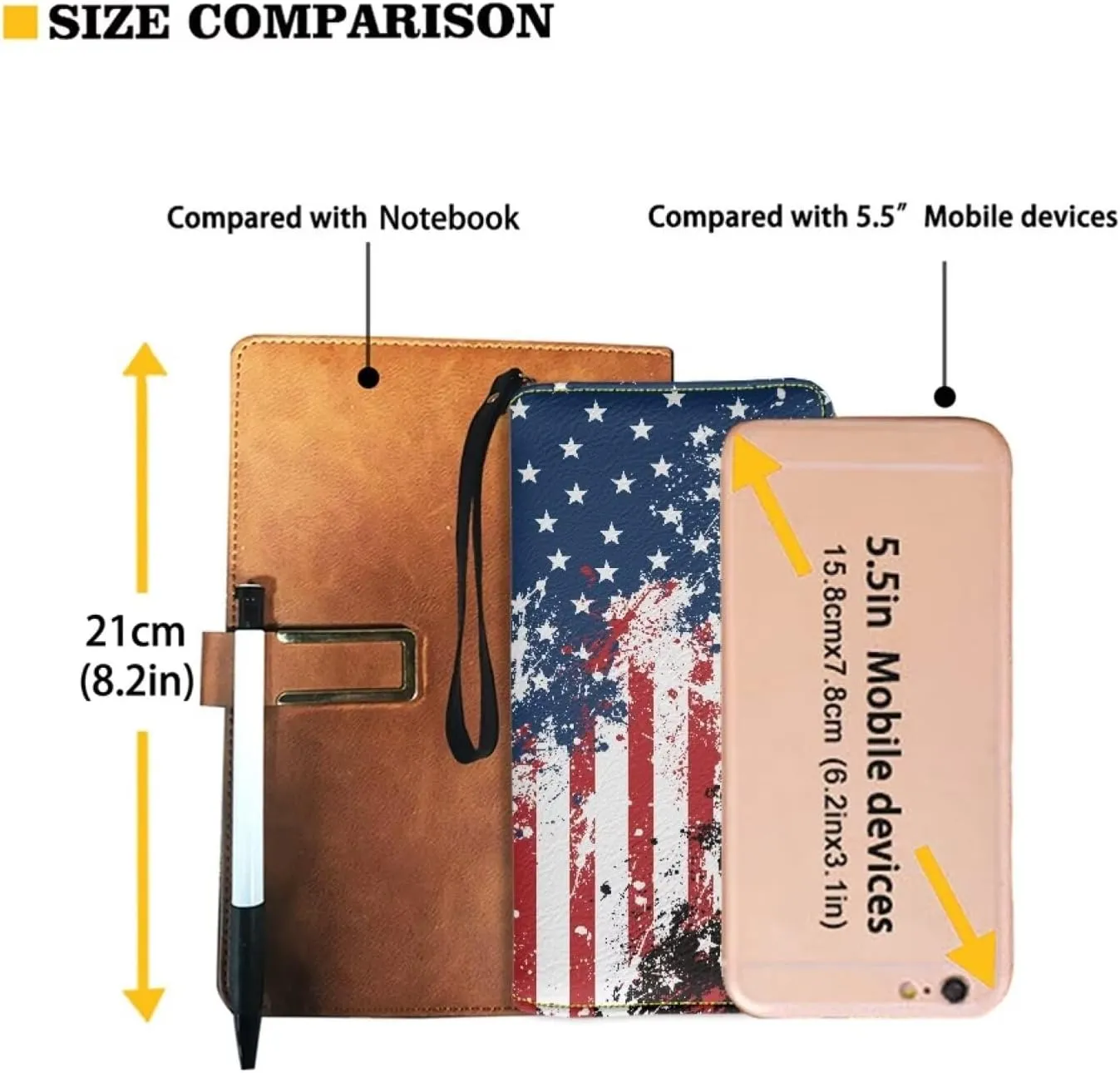 Wallet for Men Handbag Casual Travel Money Clips with Coin Picket 4 Card Slots Zip Around Clutch Print American Flag