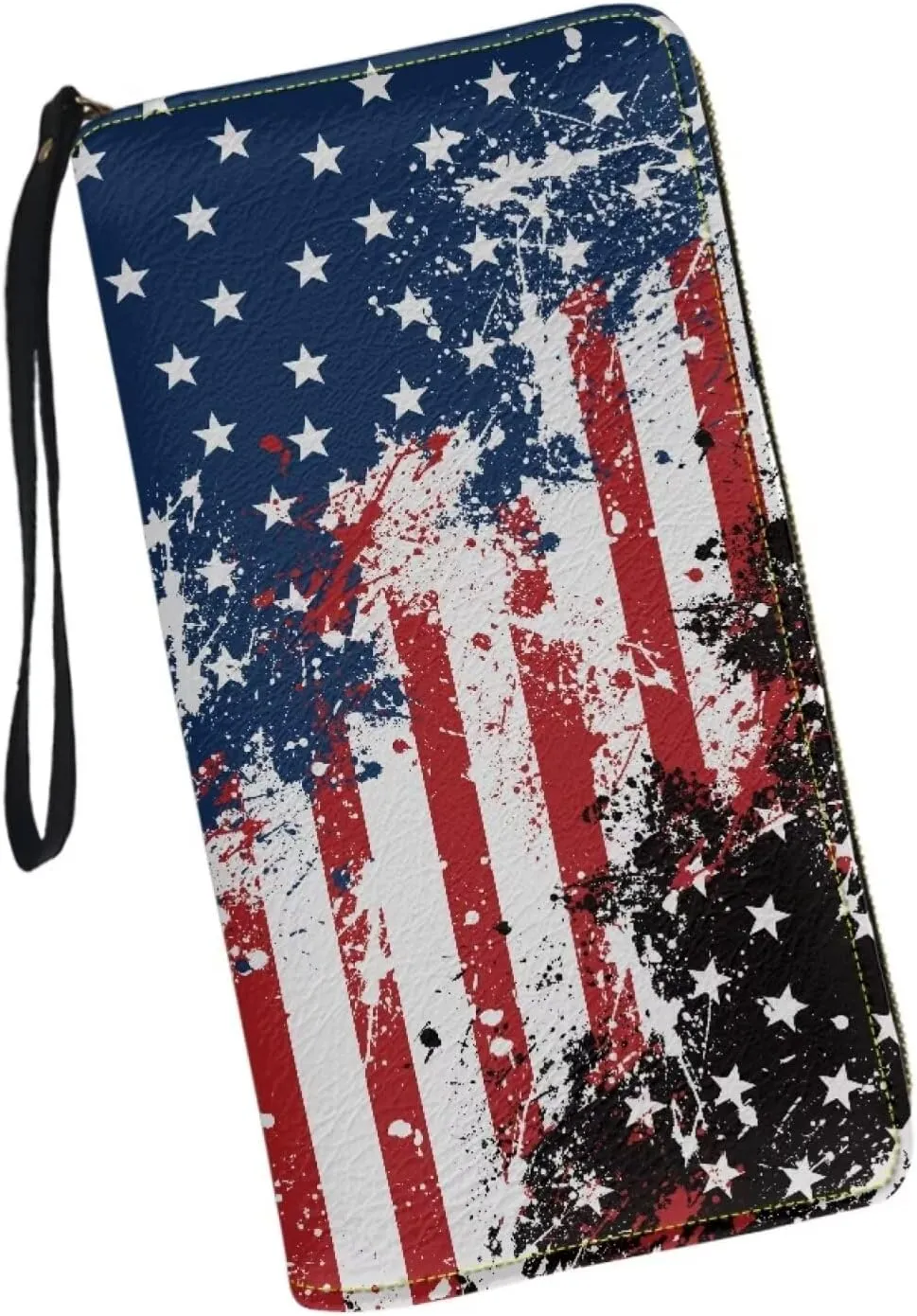 Wallet for Men Handbag Casual Travel Money Clips with Coin Picket 4 Card Slots Zip Around Clutch Print American Flag