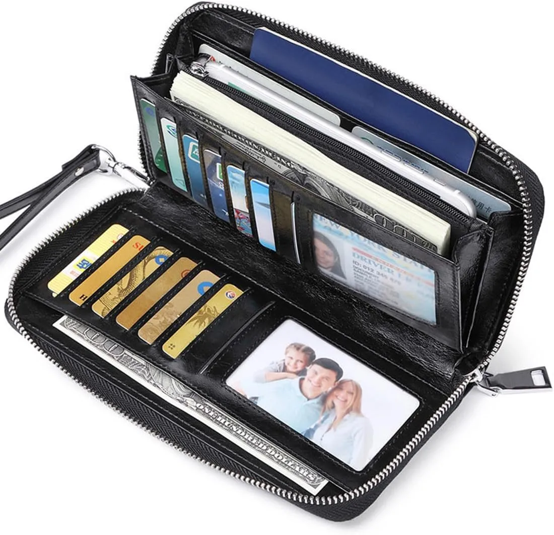 Wallets for Women RFID Blocking Leather Zip Around Wristlet Clutch Travel Purse