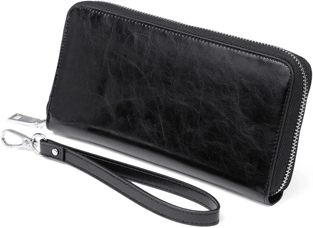 Wallets for Women RFID Blocking Leather Zip Around Wristlet Clutch Travel Purse